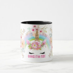 Girls UNICORN 13th Birthday Mug Customisable Pink