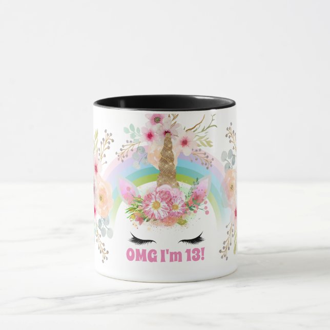 Girls UNICORN 13th Birthday Mug Customisable Pink (Center)