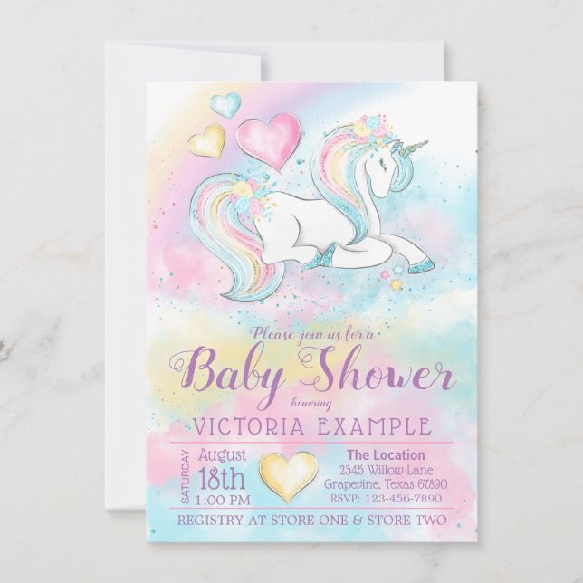 Girls Unicorn Baby Shower Invitations (Front)