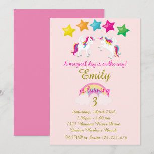Girl's Unicorn Birthday Invitation, Pink & Gold Invitation