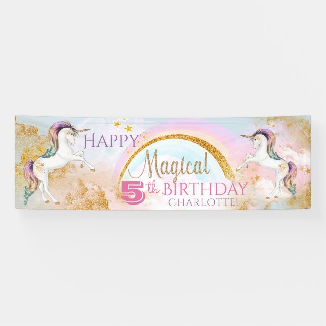 Girls Unicorn Birthday Party Banners (Horizontal)