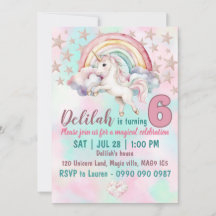 Girls unicorn birthday party invitation 