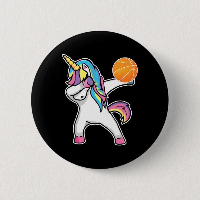 Girls Unicorn Dabbing Basketball Player  Fun Bball 6 Cm Round Badge (Front)