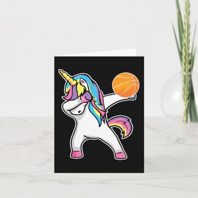Girls Unicorn Dabbing Basketball Player  Fun Bball Card (Front)