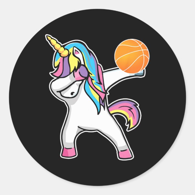 Girls Unicorn Dabbing Basketball Player  Fun Bball Classic Round Sticker (Front)