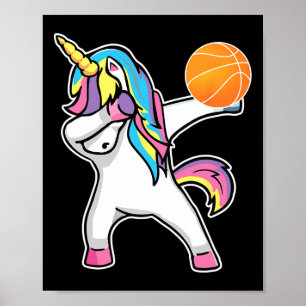 Girls Unicorn Dabbing Basketball Player Fun Bball Poster