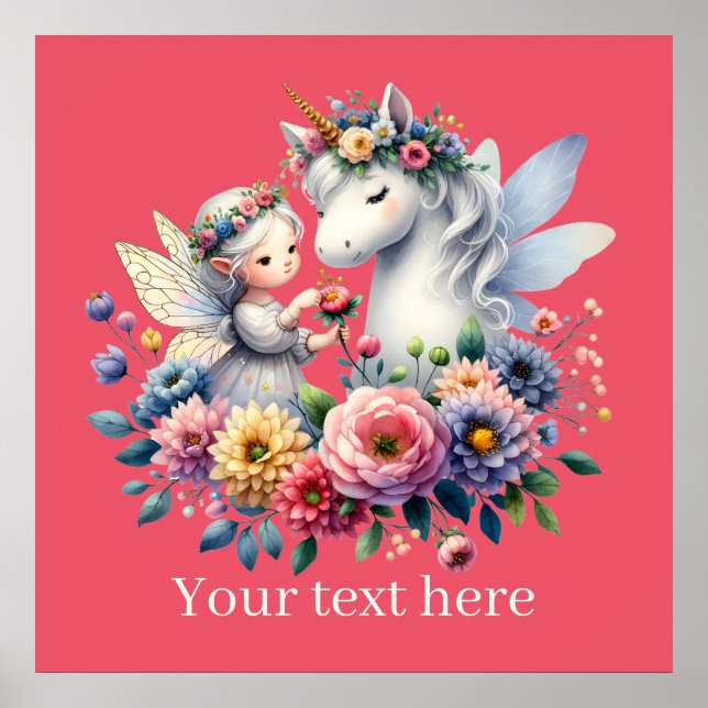 girls unicorn Fairy fantasy add message  Poster (Front)