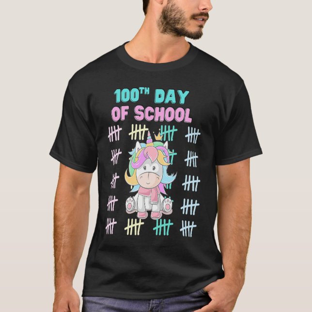 Girls Unicorn Happy 100th Day of School Students T T-Shirt (Front)