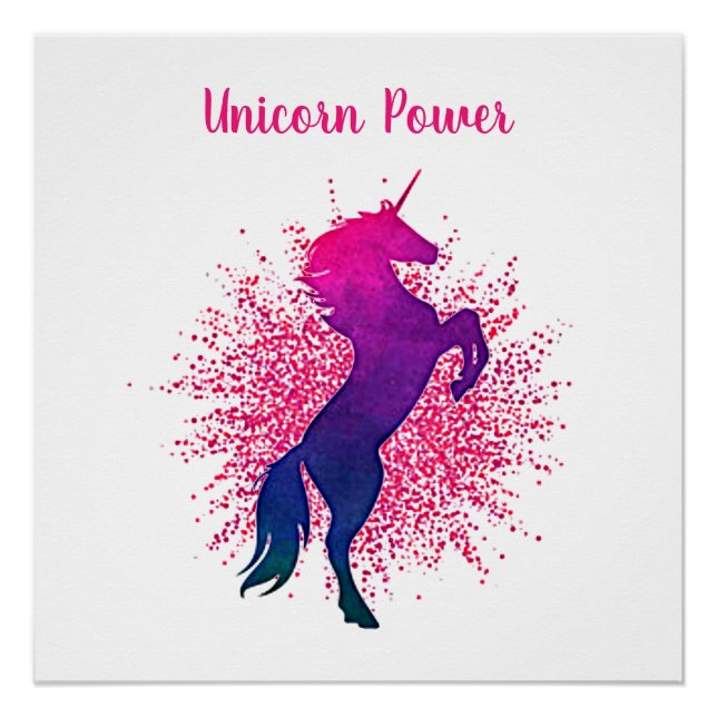 Girls "Unicorn Power" Unicorn & Glitter Poster (Front)