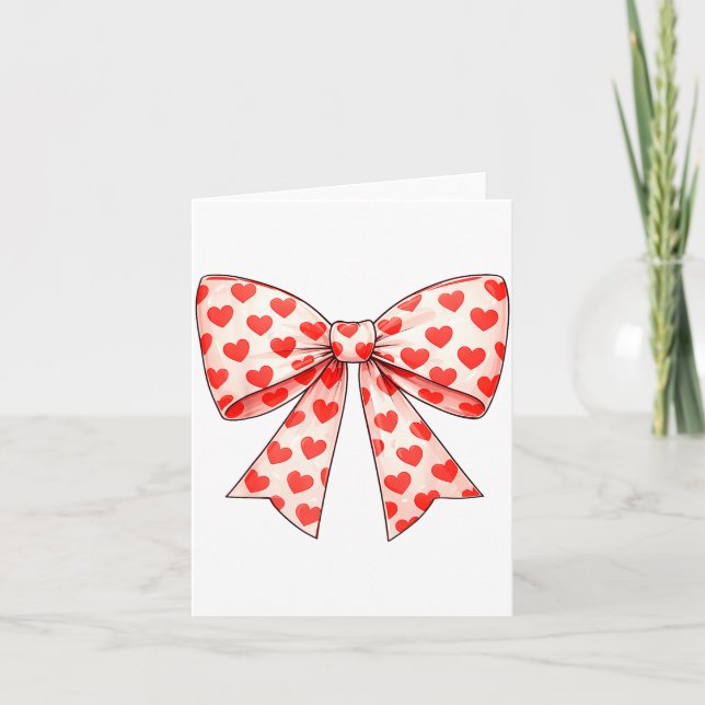 Girls Valentine Heart Bow Cute Valentines Day Teen Card (Front)