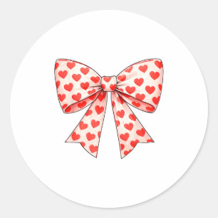 Girls Valentine Heart Bow Cute Valentines Day Teen Classic Round Sticker
