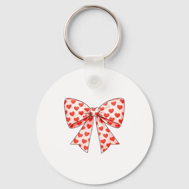 Girls Valentine Heart Bow Cute Valentines Day Teen Key Ring (Front)
