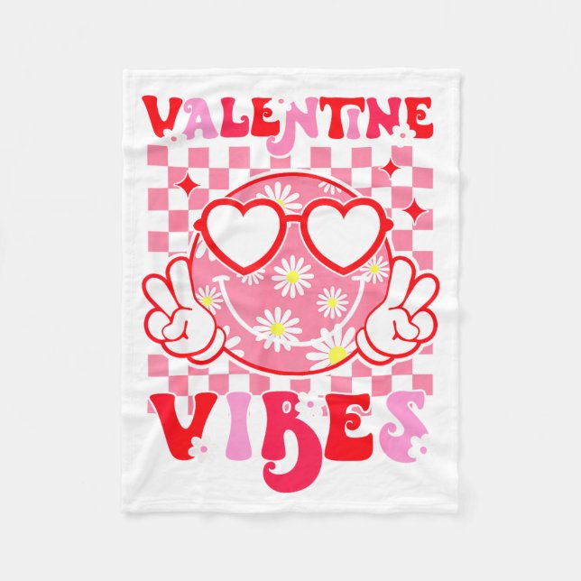 Girls Valentines Day Cute Smile Face Valentine Vib Fleece Blanket (Front)