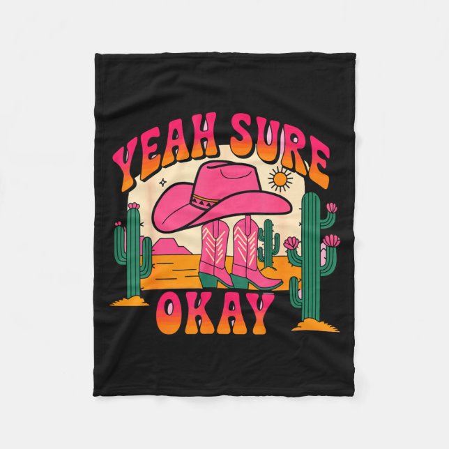 Girls Valentines Day Hearts Yeah Sure Okay Western Fleece Blanket (Front)