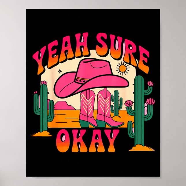 Girls Valentines Day Hearts Yeah Sure Okay Western Poster (Front)