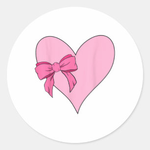 Girls Valentines Day Womens Heart Bow Ribbon Kids  Classic Round Sticker