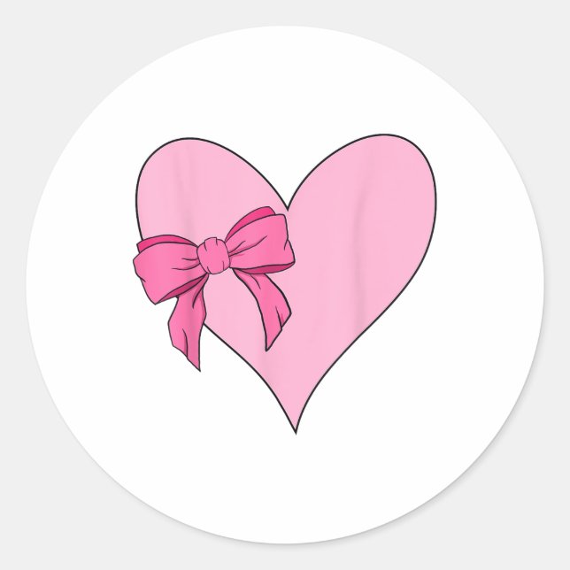 Girls Valentines Day Womens Heart Bow Ribbon Kids  Classic Round Sticker (Front)