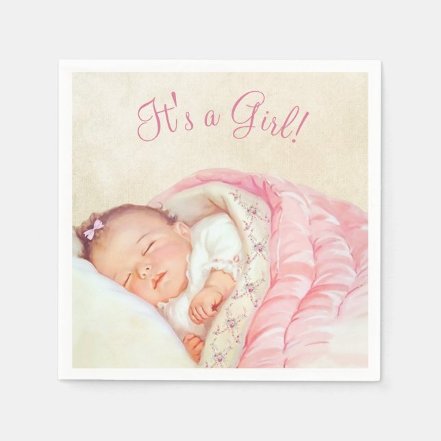 Girls Vintage Baby Shower Napkin (Front)