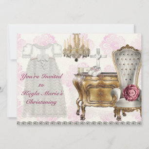 Girls Vintage Christening Invitation