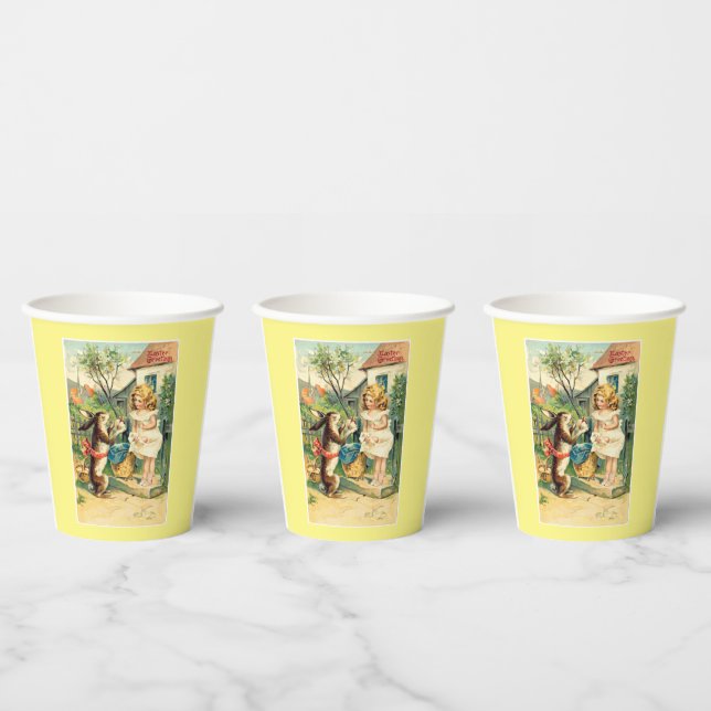 Girls Vintage Easter Bunny  Paper Cups (Multi)