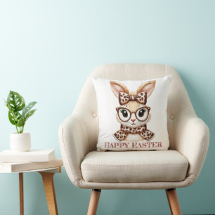 Girls' Vintage Easter Charm: Chic Bunny T-Shirt Cushion