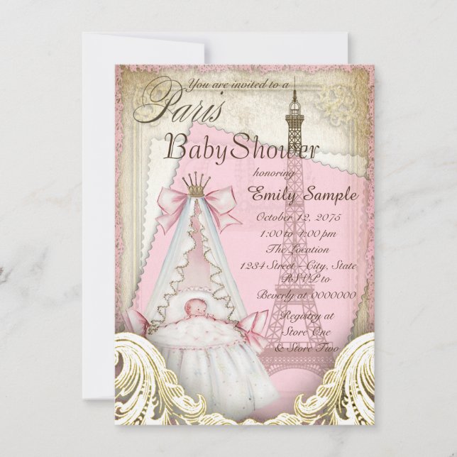 Girls Vintage Paris Baby Shower Invitation (Front)