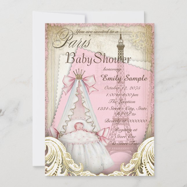 Girls Vintage Paris Baby Shower Invitation (Front)