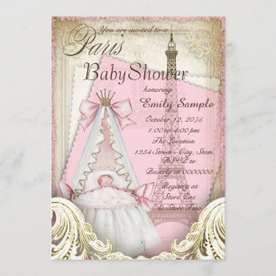 Girls Vintage Paris Baby Shower Invitation