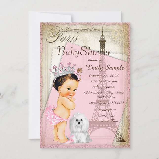 Girls Vintage Paris Princess Baby Shower Invitation (Front)