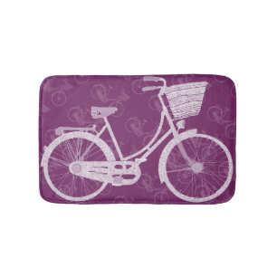 Girl's Vintage Retro Purple Bicycle Cute Basket Bath Mat