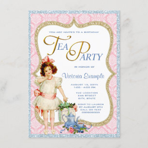 Girls Vintage Tea Party Invitation
