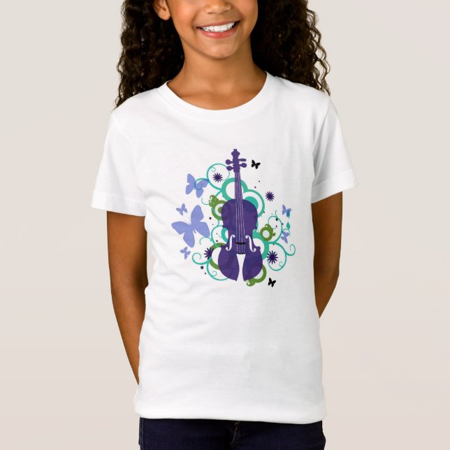 Girls Violin Flutter Fly T-Shirt (Front)