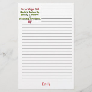 Girl's Virgo Zodiac with Name and Lines Stationery