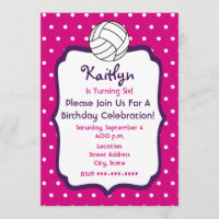 Girls Volleyball Birthday Invite- Pink With Purple