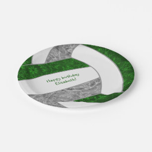 girl's volleyball birthday party green grey paper plate