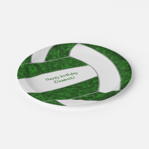 girl's volleyball birthday party green white paper plate