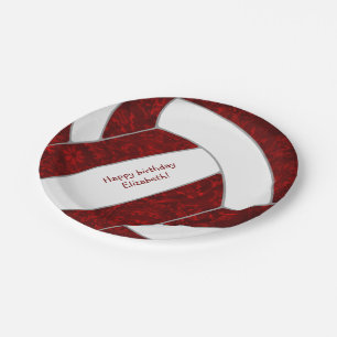 girl's volleyball birthday party maroon white paper plate