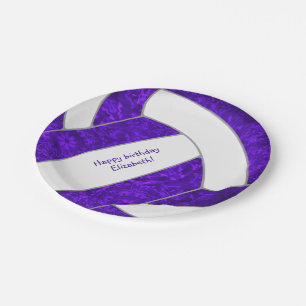 girl's volleyball birthday party purple white paper plate