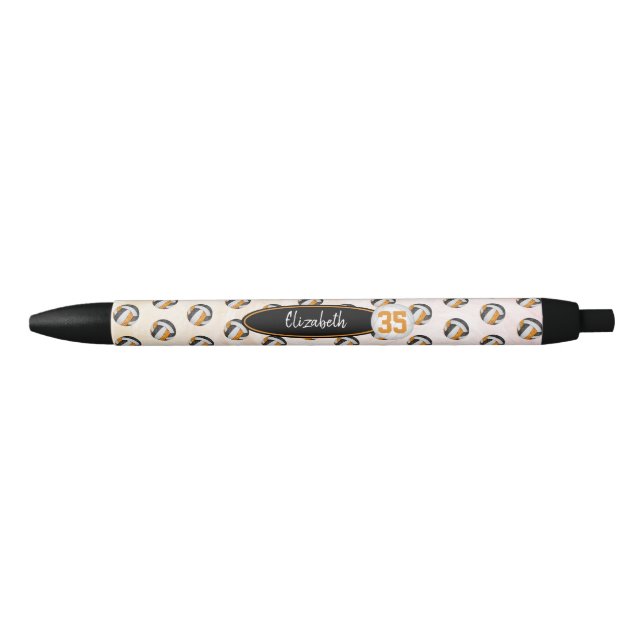girls volleyball black orange personalised black ink pen (Front)