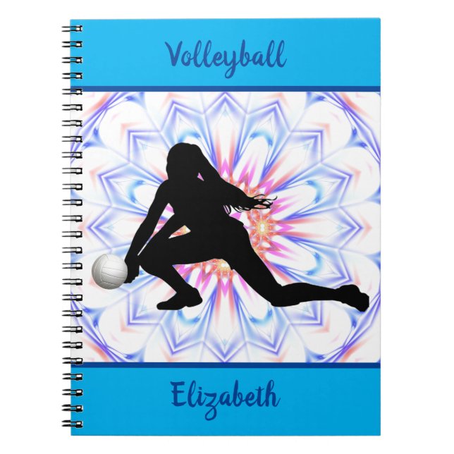 Girls Volleyball Blue Abstract Personalised  Notebook (Front)