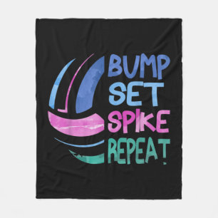 Girls Volleyball Bump Set Spike Repeat Blue Purple Fleece Blanket
