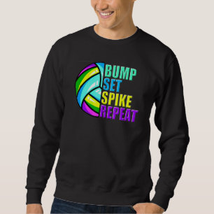 Girls Volleyball Bump Set Spike Repeat Blue Purple Sweatshirt