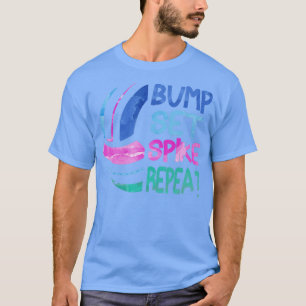 Girls Volleyball Bump Set Spike Repeat Blue Purple T-Shirt