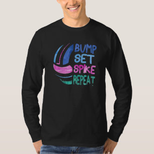 Girls Volleyball Bump Set Spike Repeat Blue Purple T-Shirt