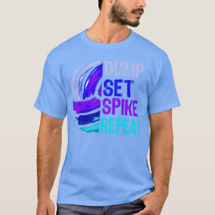 Girls Volleyball Bump Set Spike Repeat Blue Purple T-Shirt