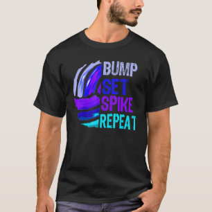Girls Volleyball Bump Set Spike Repeat Blue Purple T-Shirt