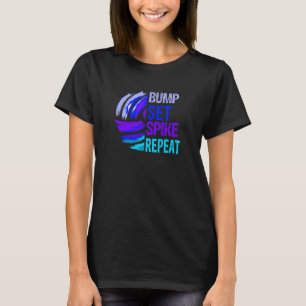 Girls Volleyball Bump Set Spike Repeat Blue Purple T-Shirt