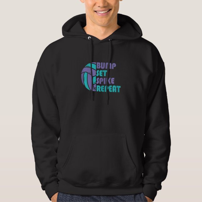 Girls Volleyball Bump Set Spike Repeat Turquoise P Hoodie (Front)