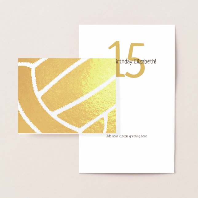 Girl's volleyball happy birthday gold foil card (Display)