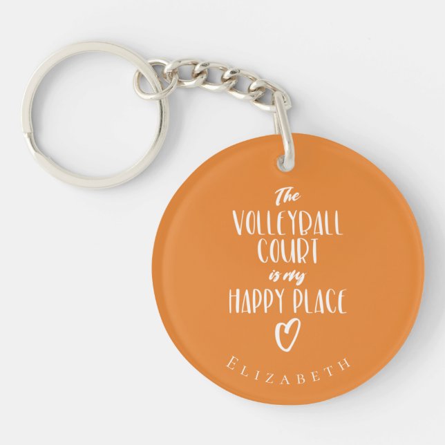 girls volleyball my happy place typography key ring (Front)